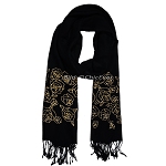Schöner Schal aus 100% Wolle, 40cmx190cm, Rosen-Motiv, schwarz